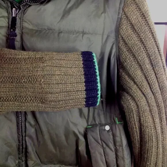 Energie Jean's Session Worn-Out Green Puffer Jacket Knit Sleeve M - Picture 5 of 8